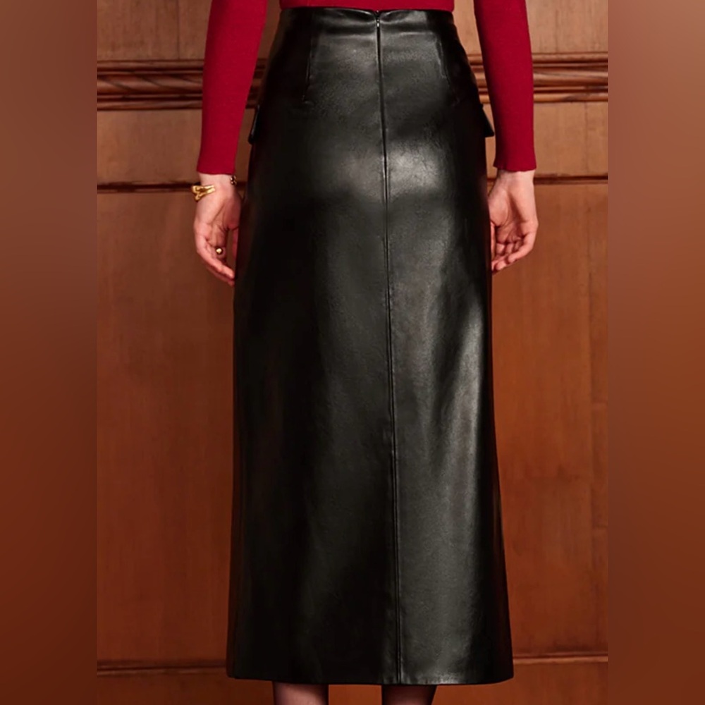 NWT Commense Black PU Leather Buttoned Straight Maxi Skirt - Sz L - Picture 3 of 7